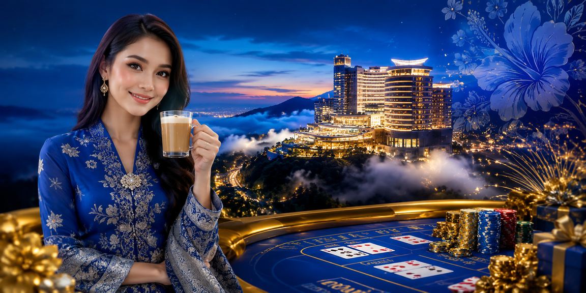 Suasana permainan kasino di Genting Highlands dengan pemain berpakaian baju kurung menikmati meja kad